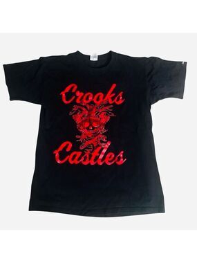 CROOKS & CASTLES Black Graphic  Skull Logo t-shirt sz medium